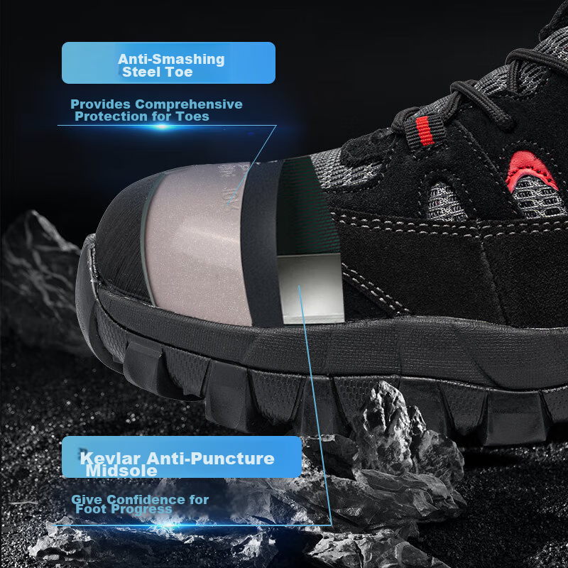 Langmen Safety Shoes for Men with Steel Toe Cap, Anti-Smashing, Puncture-Resista...