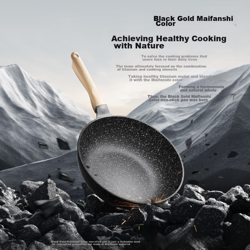 Joyoung Non-Stick Wok, Black Gold Maifan Stone Color, Cooking Pan for Home Use,...