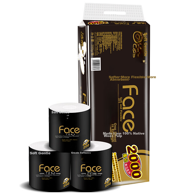 Jierou Core Roll Toilet Paper, Black Face Extra Thick 4-Ply 200g*10 Rolls, Tissu...