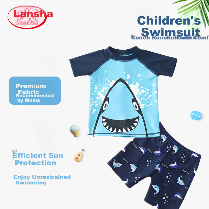 LangSha Boys' Swimwear Set Shark Swimwear Baby Set Blue Shark 3XL