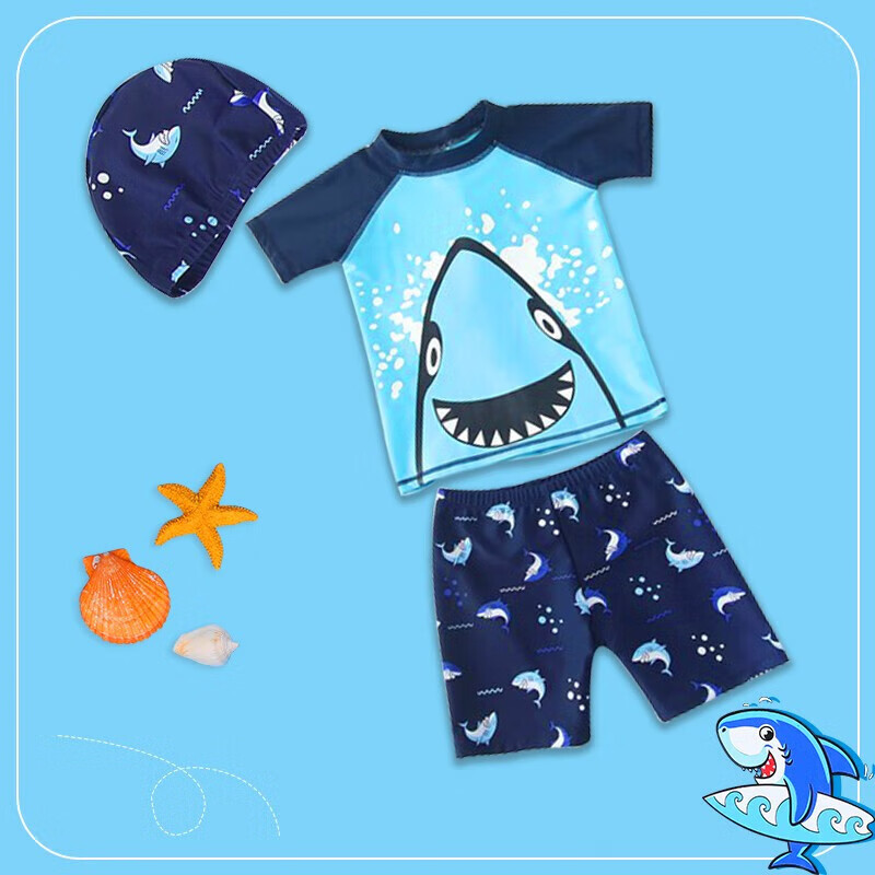 LangSha Boys' Swimwear Set Shark Swimwear Baby Set Blue Shark 3XL