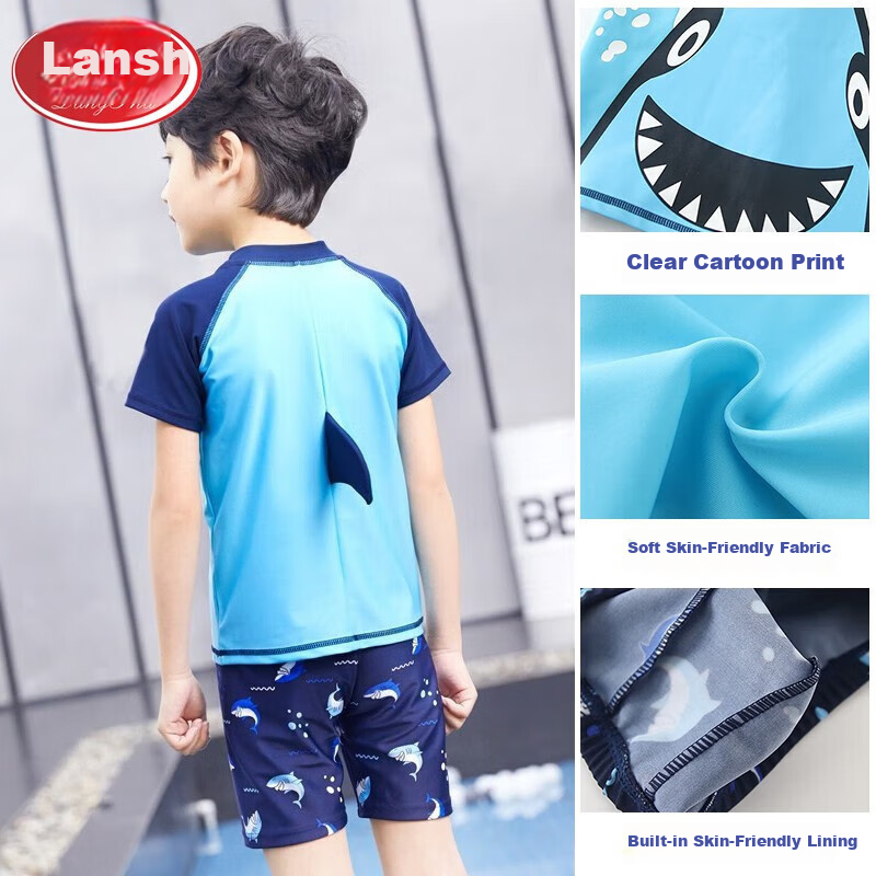 LangSha Boys' Swimwear Set Shark Swimwear Baby Set Blue Shark 3XL