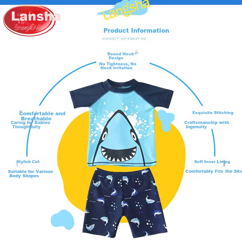 LangSha Boys' Swimwear Set Shark Swimwear Baby Set Blue Shark 3XL