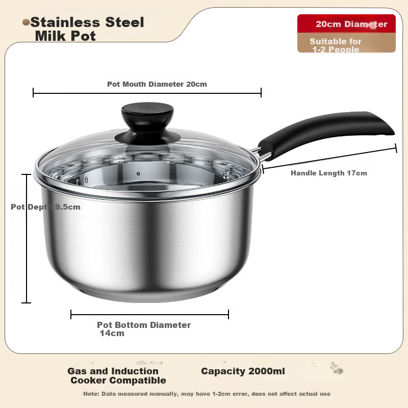 KEGOO Stainless Steel Small Milk Pot 20cm, Uncoated Soup Pot, Baby Food Pot, Noo...