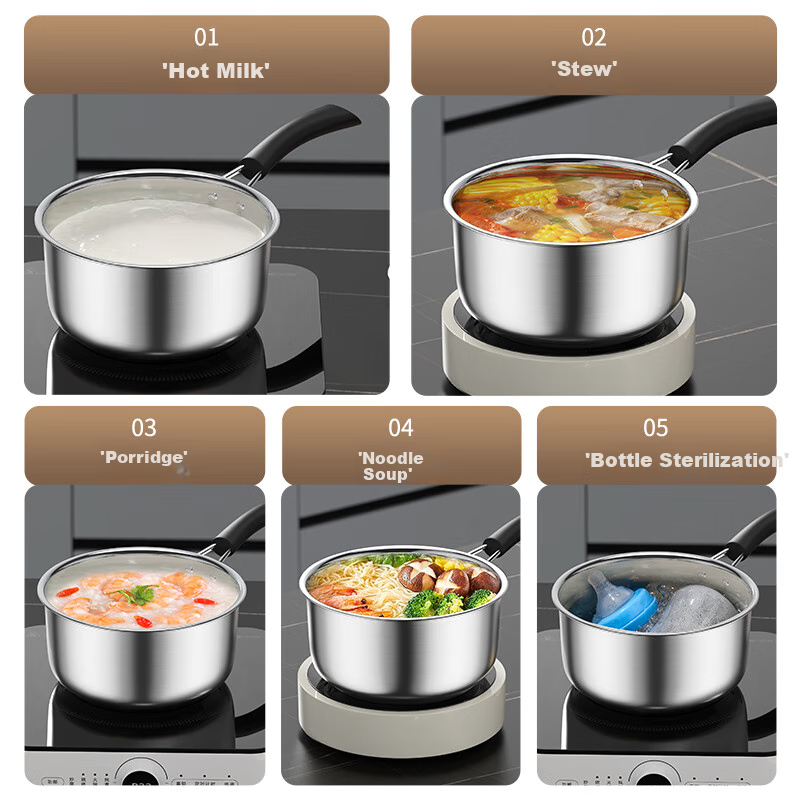 KEGOO Stainless Steel Small Milk Pot 20cm, Uncoated Soup Pot, Baby Food Pot, Noo...