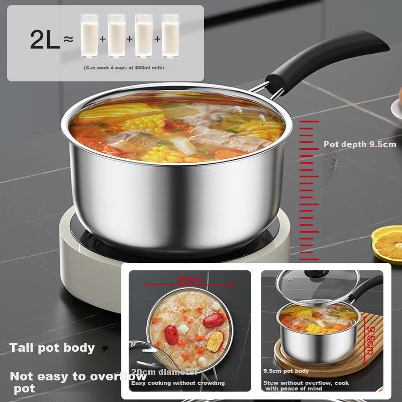 KEGOO Stainless Steel Small Milk Pot 20cm, Uncoated Soup Pot, Baby Food Pot, Noo...