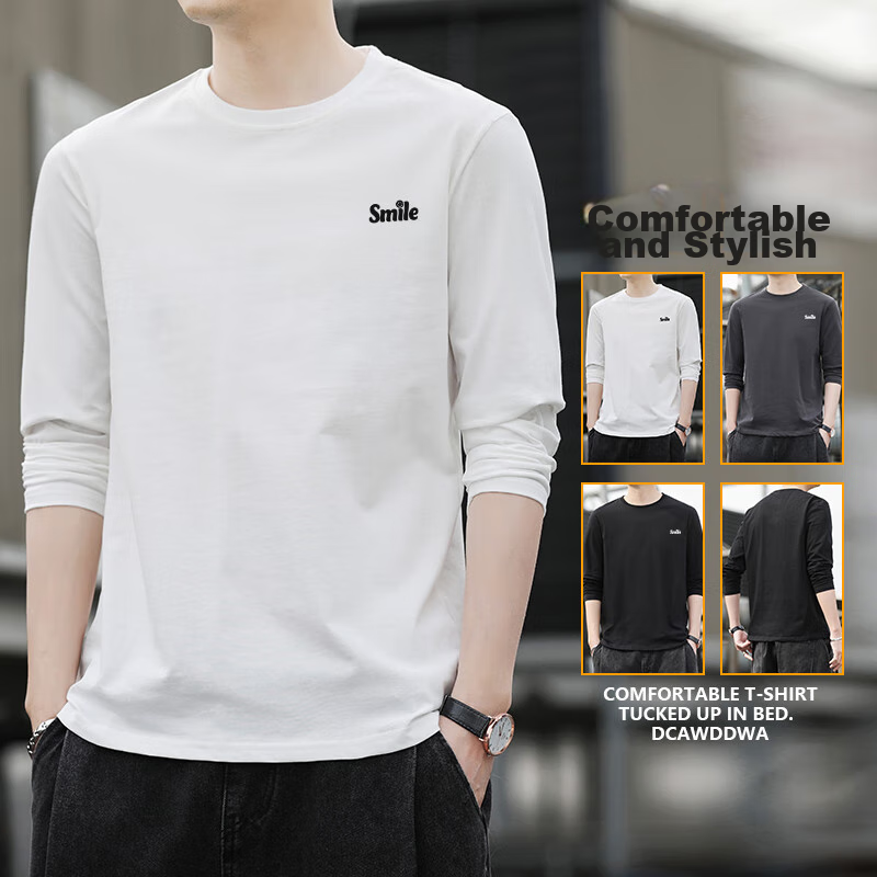 Warrior Long-Sleeve T-Shirt for Men, Spring And Autumn Solid Color Pure Cotton U...