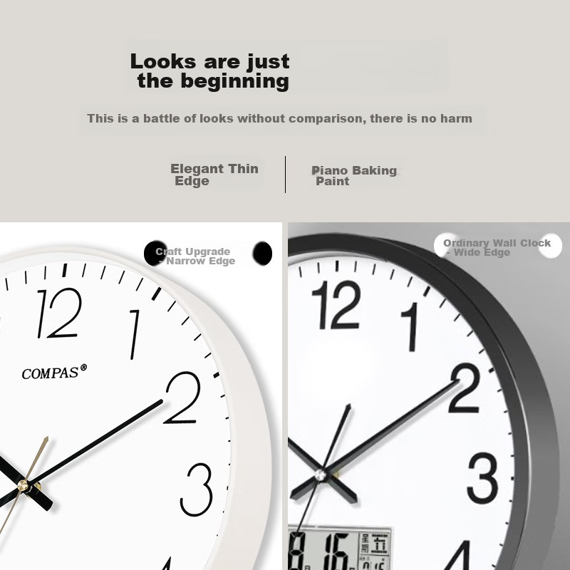 Compas Wall Clock, Living Room Clock, Perpetual Calendar, Simple Quartz Wall Clo...