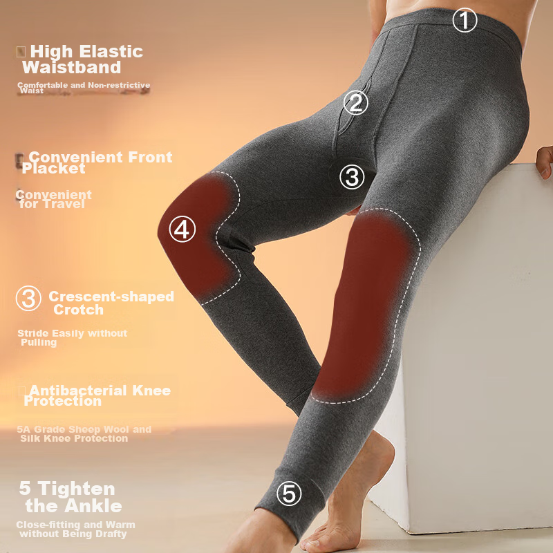 Langsha Men's Autumn Long Johns, Single Piece, Pure Cotton, Thin, Wool, Antibact...