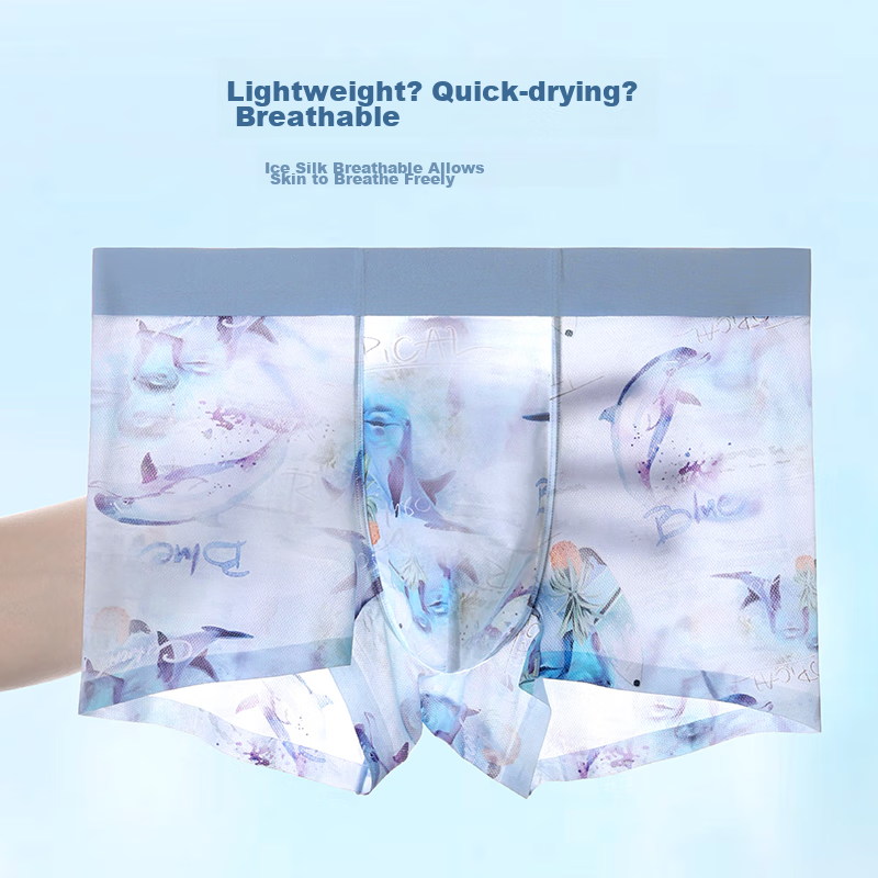 Langsha Men's Underwear, Ice Silk, Summer Mesh Breathable, Boxer Briefs, Loose-F...