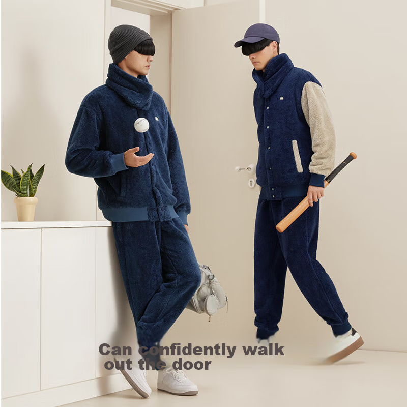 Jiaonei Rongrong 501H Couple's Pajamas, Men's Coral Fleece Sleepwear, Wearable O...