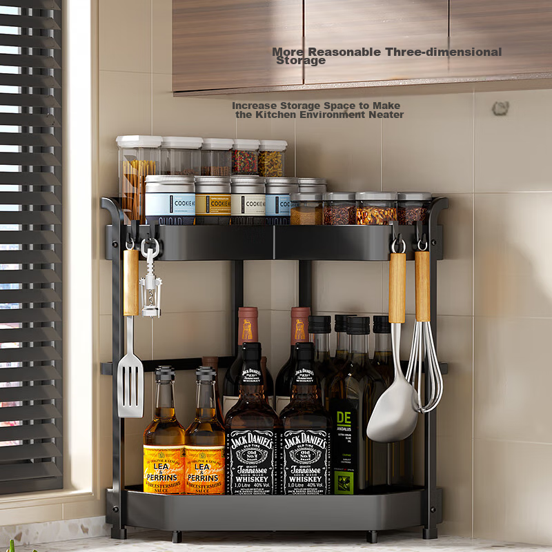 Jingzao Kitchen Storage Rack, Corner Spice Rack, Seasoning Bottle And Jar Holder...