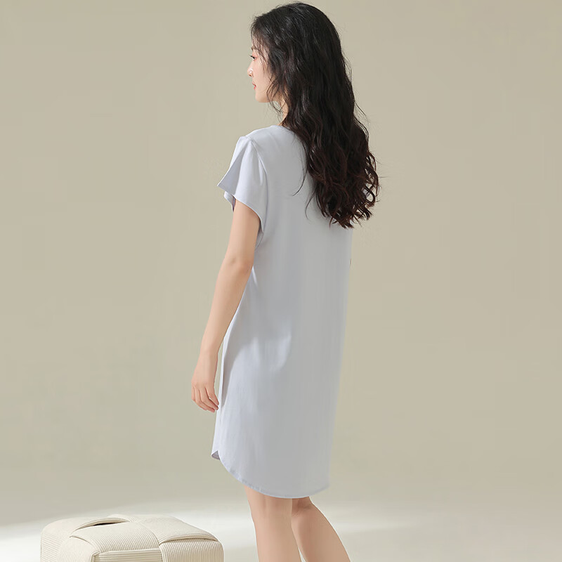 Langsha Women's Nightgown, Summer Thin Modal Ice Silk Short-Sleeve Nightwear, Pl...