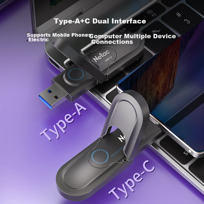 Netac 1TB USB3.2 Solid State Flash Drive, US9 Type-C Dual Interface USB Drive, R...