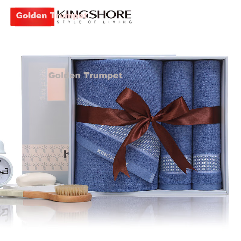 KING SHORE Towel Gift Box 3A Antibacterial Pure Cotton Towel Bath Towel Three-pi...