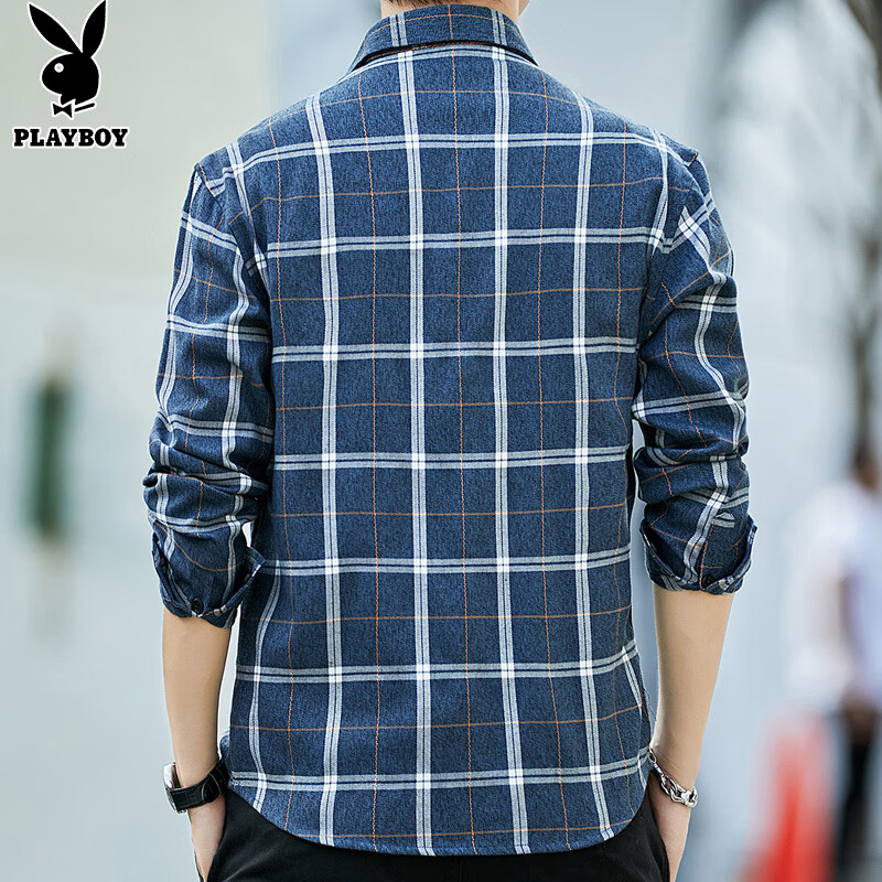 Playboy Long-Sleeve Shirt for Men, Loose Fit, Spring And Autumn Trendy Plaid Shi...