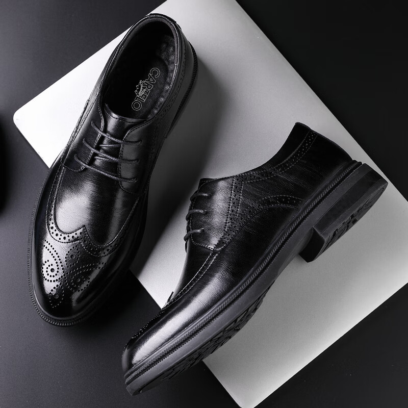 CARTELO Men's Shoes, British Brogue Leather Shoes, Cowhide Casual Shoes with Hid...