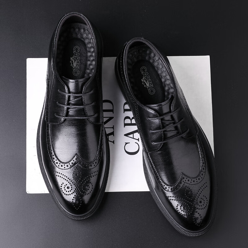 CARTELO Men's Shoes, British Brogue Leather Shoes, Cowhide Casual Shoes with Hid...