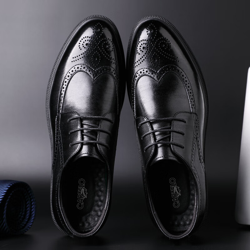CARTELO Men's Shoes, British Brogue Leather Shoes, Cowhide Casual Shoes with Hid...