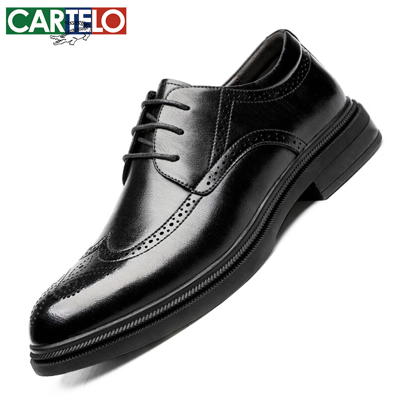 CARTELO Men's Shoes, British Brogue Leather Shoes, Cowhide Casual Shoes with Hid...