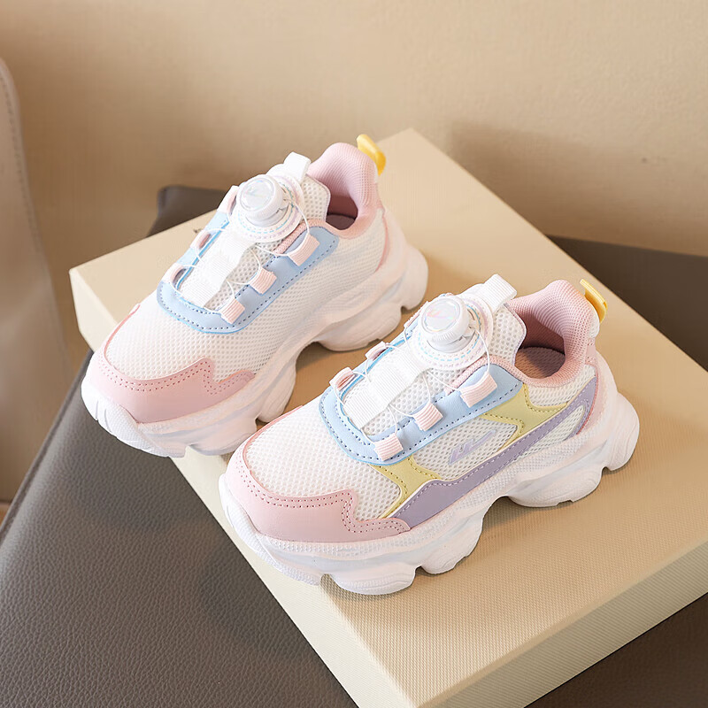 Warrior Kids Sports Shoes Girls Boys Knob Running Shoes WZ-B220T White Pink Purp...