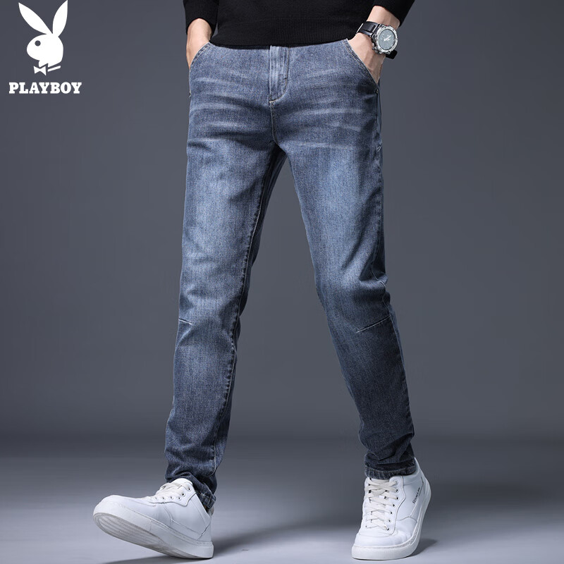 Playboy Jeans for Men, Trendy Spring And Summer Casual Pants, Loose-Fitting Busi...