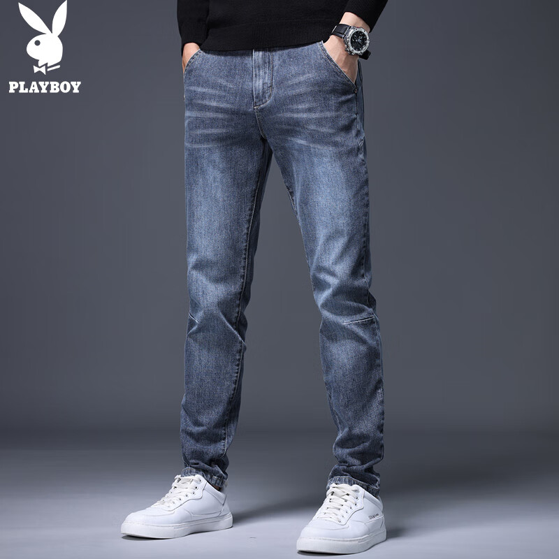 Playboy Jeans for Men, Trendy Spring And Summer Casual Pants, Loose-Fitting Busi...
