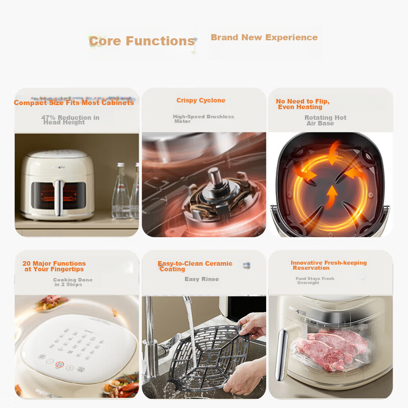 Joyoung Air Fryer, No Flipping Required, 6L Large Capacity, One-Button Smart Tou...