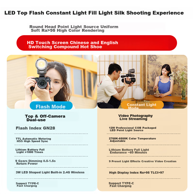 JINBEI H1 Round Head LED Video Light, Fill Light, All-In Portable, for Outdoor S...