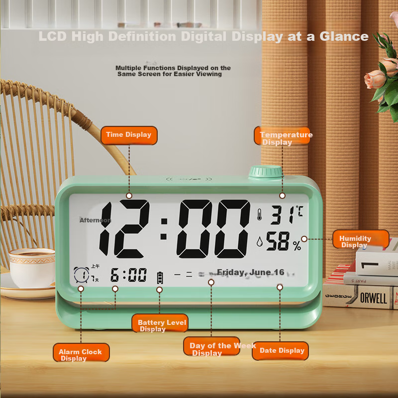 Compas Alarm Clock Student 2025 New Model Temperature and Humidity Electronic Cl...