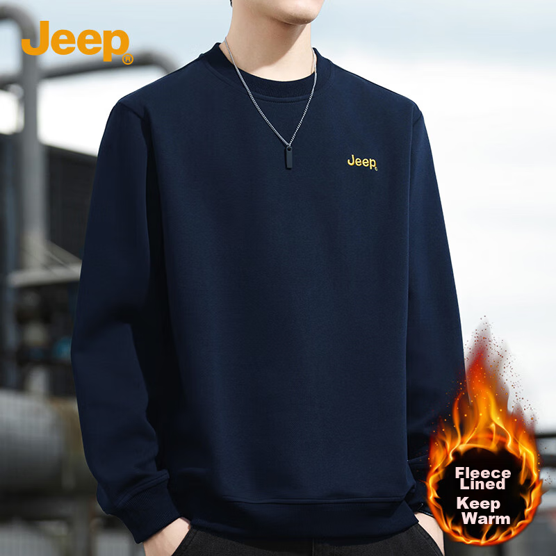 JEEP Sweatshirt for Men, Loose Embroidered Crew Neck Long-Sleeve T-Shirt, Casual...