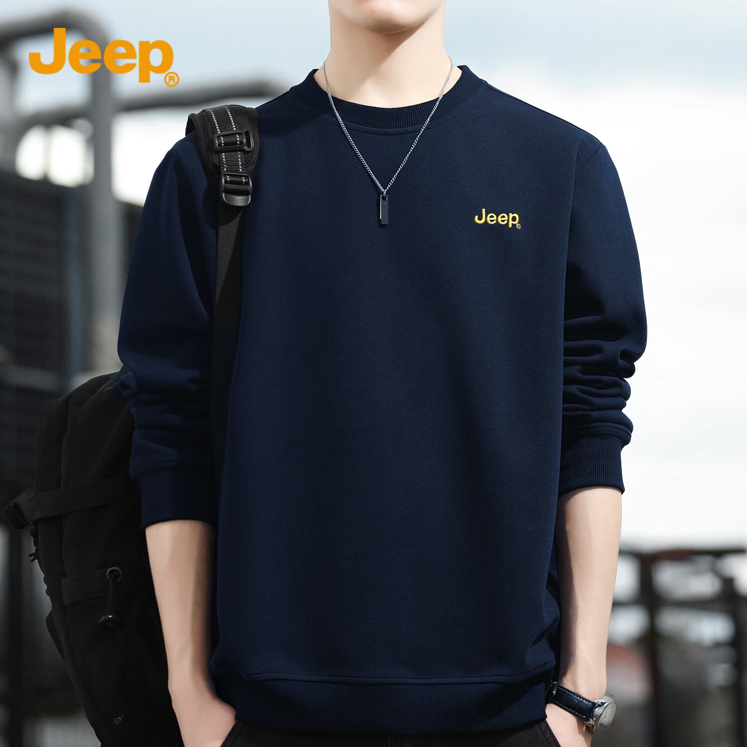 JEEP Sweatshirt for Men, Loose Embroidered Crew Neck Long-Sleeve T-Shirt, Casual...