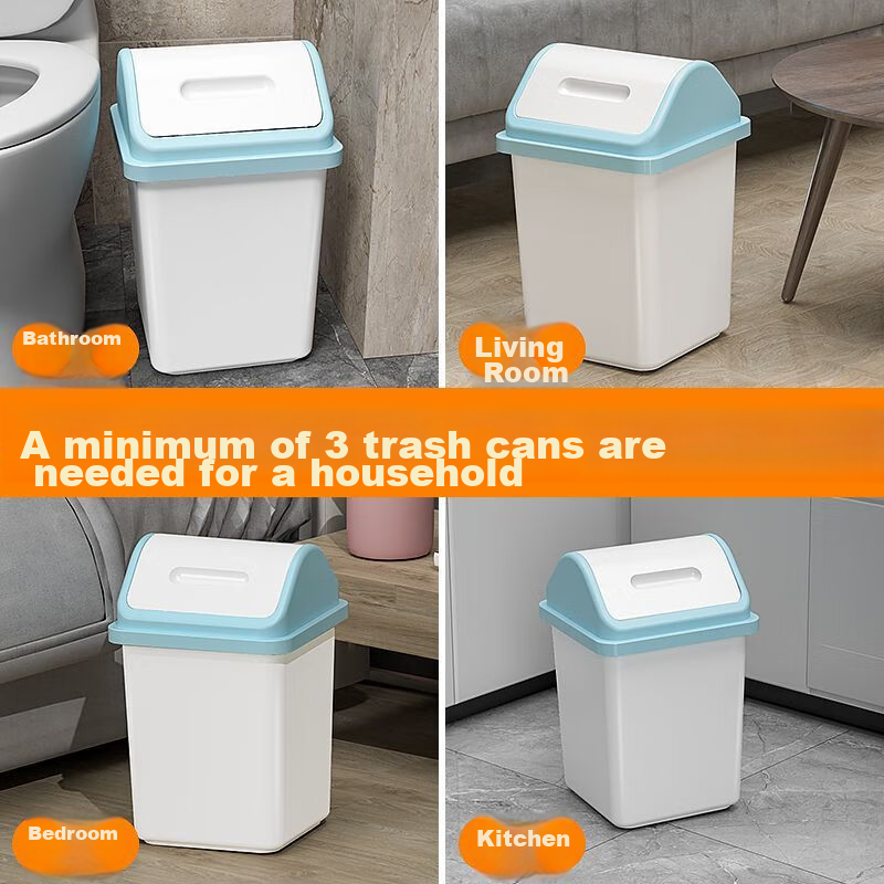 Hanshi Liu Jia Garbage Can, Swing Lid, 12L, Square, White And Blue, with Lid, La...