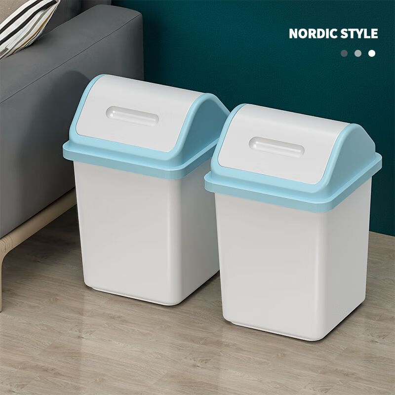 Hanshi Liu Jia Garbage Can, Swing Lid, 12L, Square, White And Blue, with Lid, La...