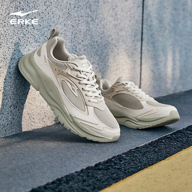 ERKE Men's Casual Shoes Breathable Leather Mesh Lightweight Sports Shoes Men's L...