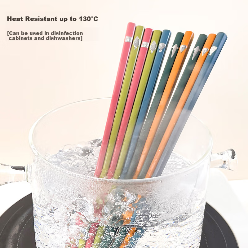 Shi Hua New Chinese Style Alloy Chopsticks Set of 5 Pairs for Home Use, Anti-sli...