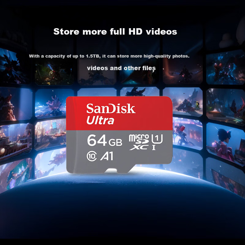 SanDisk 64GB TF (MicroSD) Memory Card A1 U1 C10 Extreme High Speed Mobile Versio...