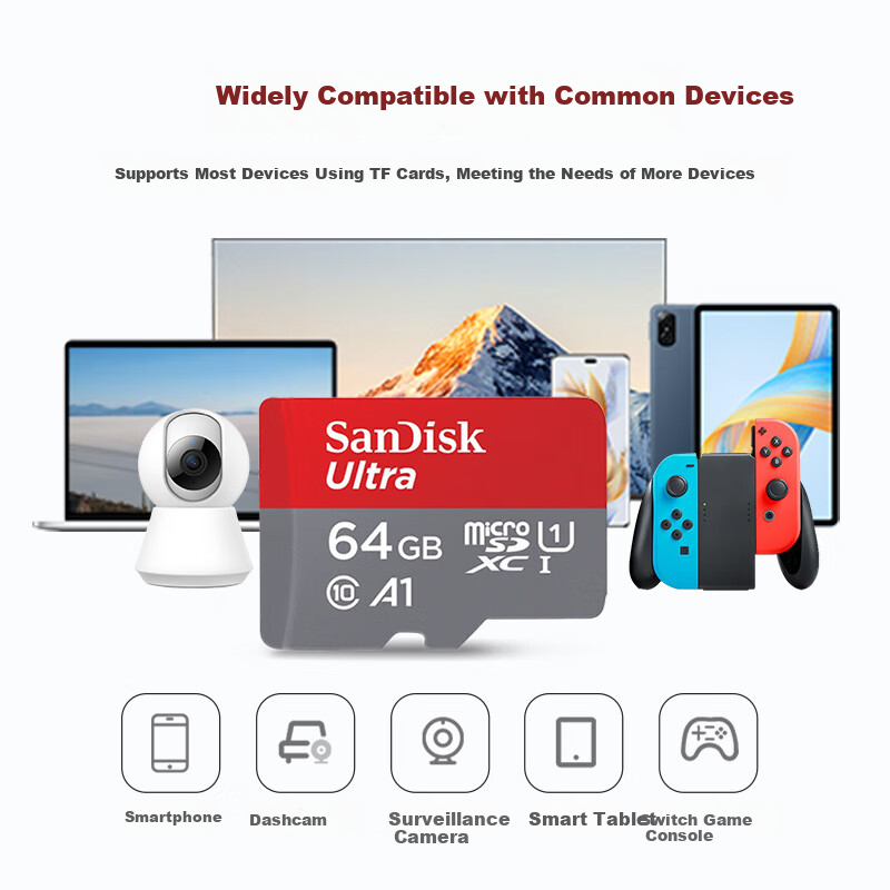 SanDisk 64GB TF (MicroSD) Memory Card A1 U1 C10 Extreme High Speed Mobile Versio...