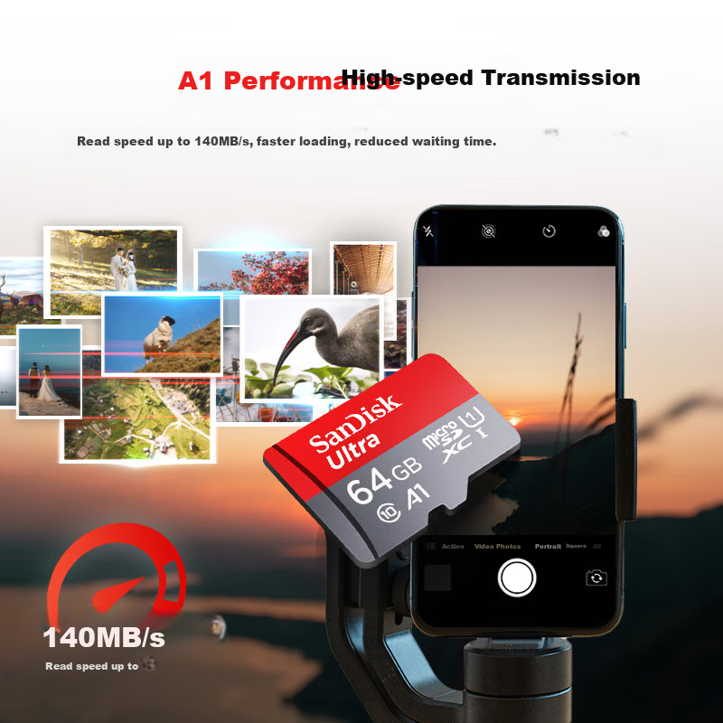 SanDisk 64GB TF (MicroSD) Memory Card A1 U1 C10 Extreme High Speed Mobile Versio...