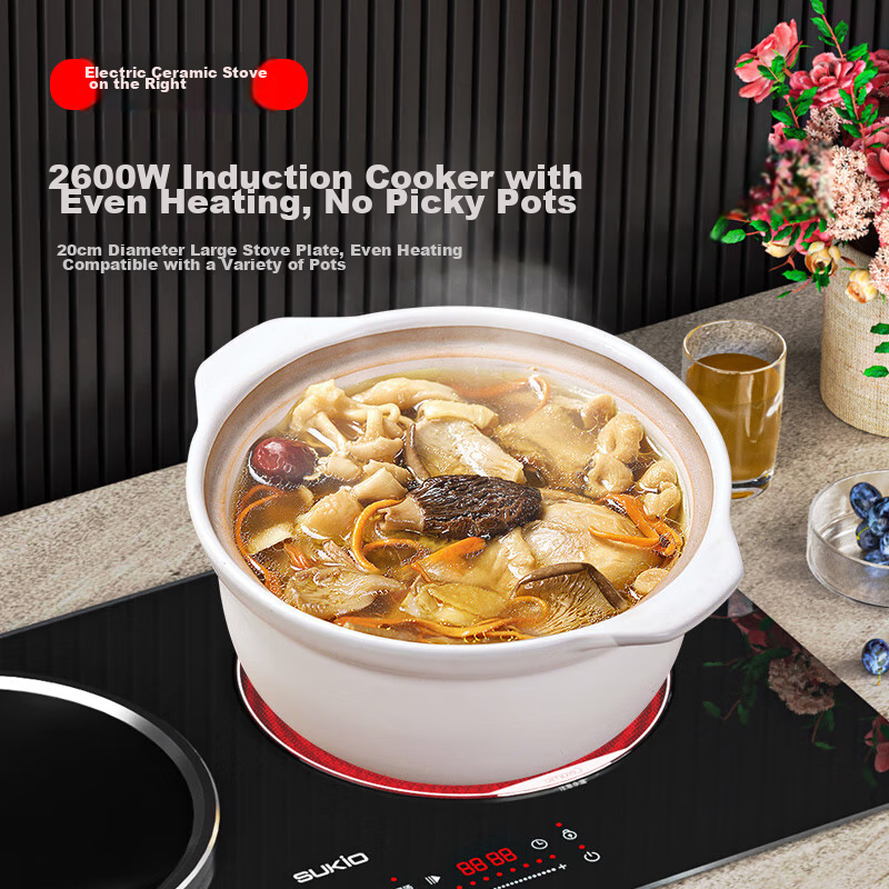 SUKIO Built-In Induction Cooker, Dual Burner, High Power, Household Stir-Fry Ind...