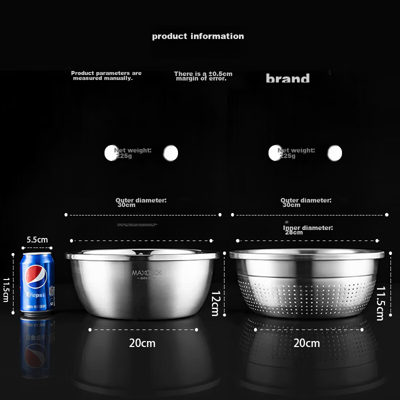 Meichun (Maxcook) 304 Stainless Steel Bowl And Sieve Set, 2 Pieces, 30cm Thick L...