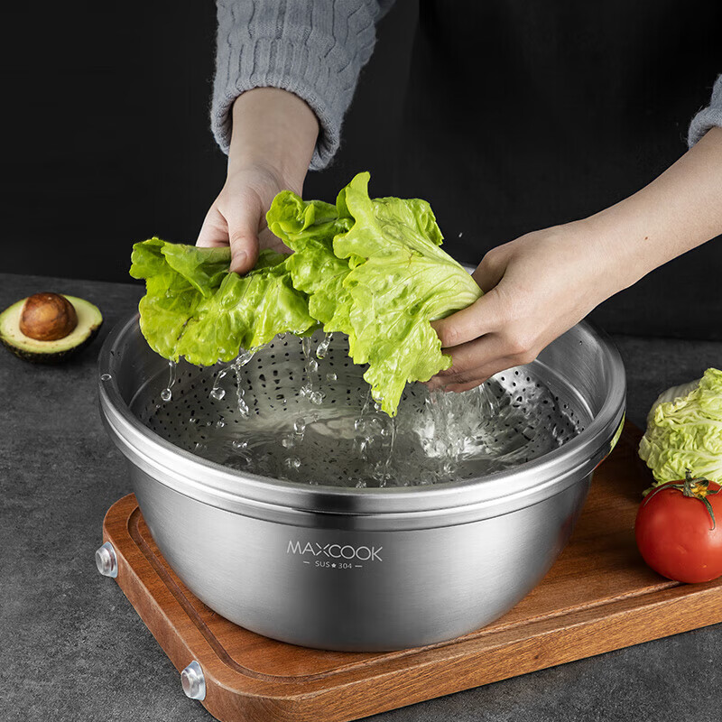 Meichun (Maxcook) 304 Stainless Steel Bowl And Sieve Set, 2 Pieces, 30cm Thick L...