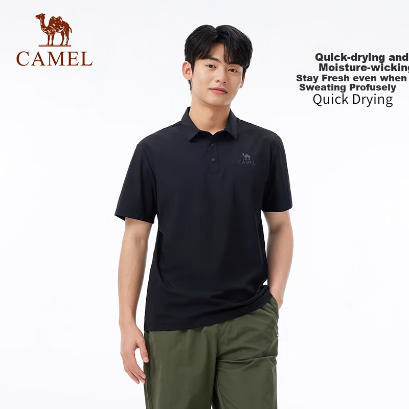 CAMEL Men's Outdoor Quick-Dry T-shirt with Collar, Short Sleeve, Cooling, Elasti...