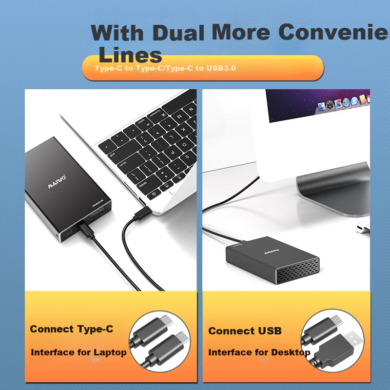 MAIWO Dual-Bay Mechanical Hard Drive Enclosure with RAID Disk Array Cabinet, Alu...