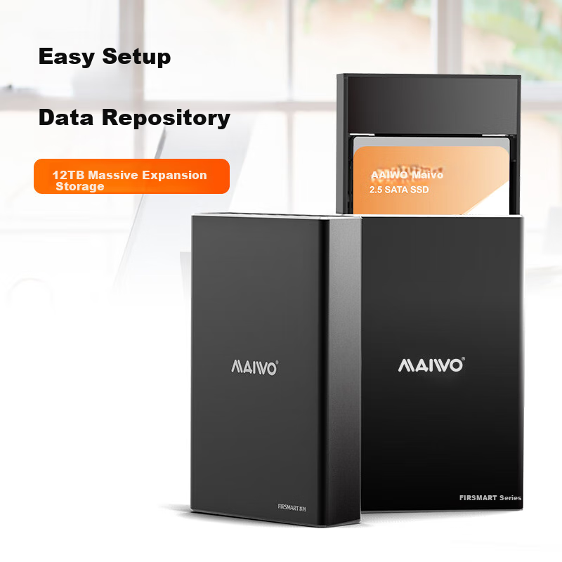 MAIWO Dual-Bay Mechanical Hard Drive Enclosure with RAID Disk Array Cabinet, Alu...