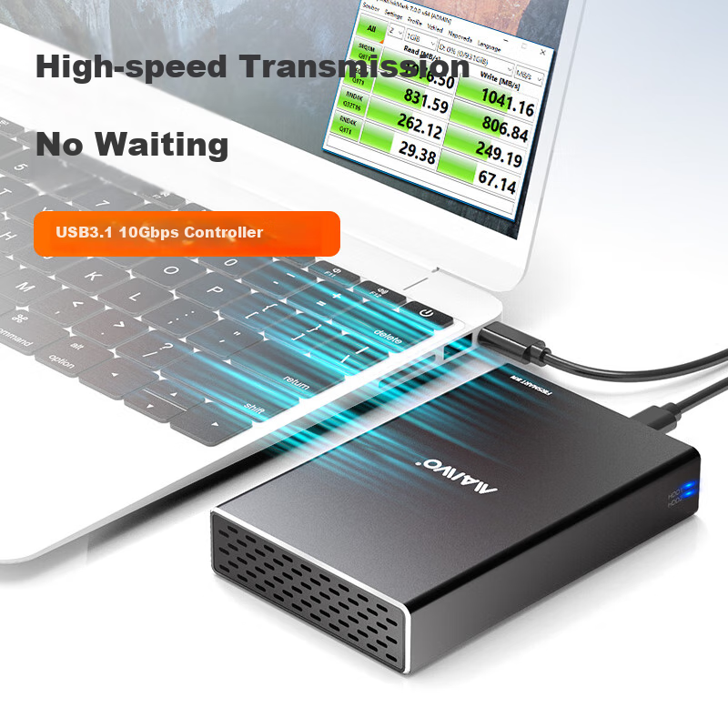 MAIWO Dual-Bay Mechanical Hard Drive Enclosure with RAID Disk Array Cabinet, Alu...