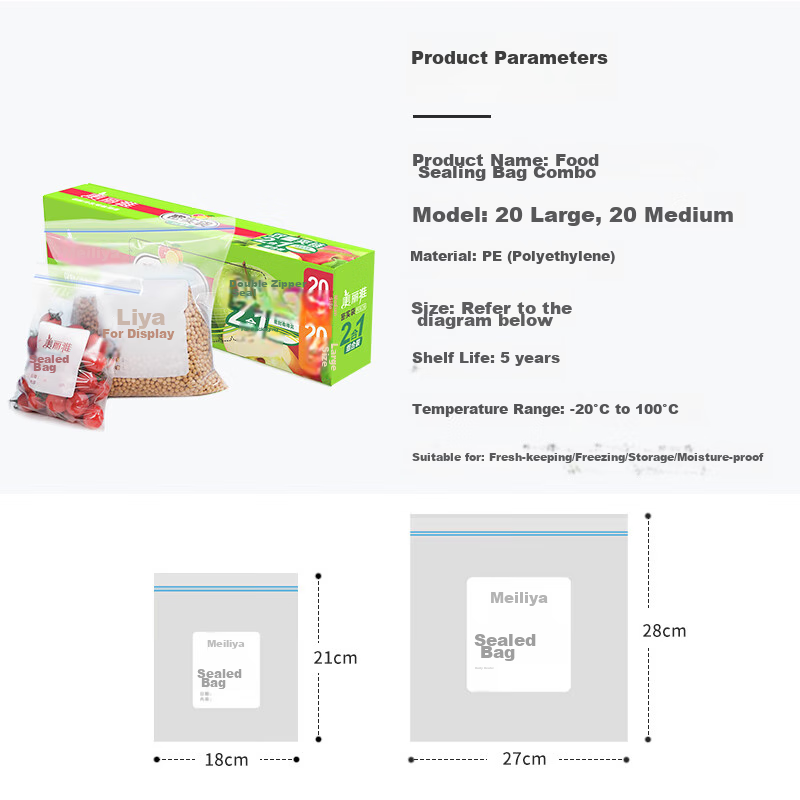 Meili Ya Food Storage Bags, Large And Medium Size Combination, 40 Pieces, Thicke...