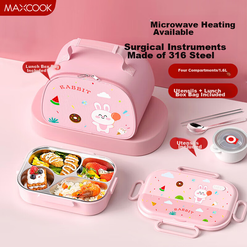 Maxcook 316 Stainless Steel Lunch Box, Microwave-Safe 4-Compartment Insulated St...