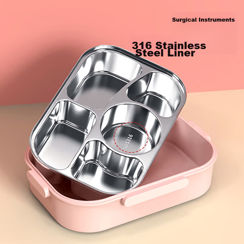 Maxcook 316 Stainless Steel Lunch Box, Microwave-Safe 4-Compartment Insulated St...