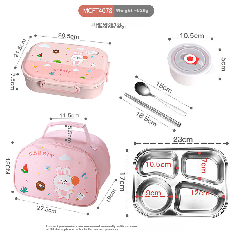 Maxcook 316 Stainless Steel Lunch Box, Microwave-Safe 4-Compartment Insulated St...